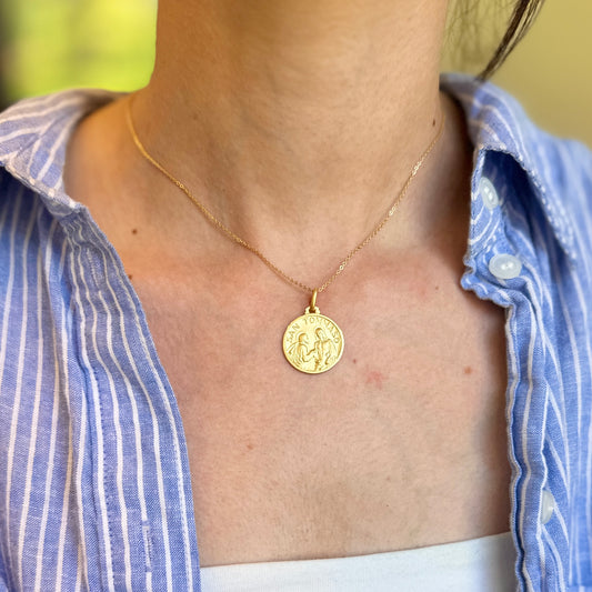 14KT Yellow Gold St Thomas Matte Medal Pendant 21mm