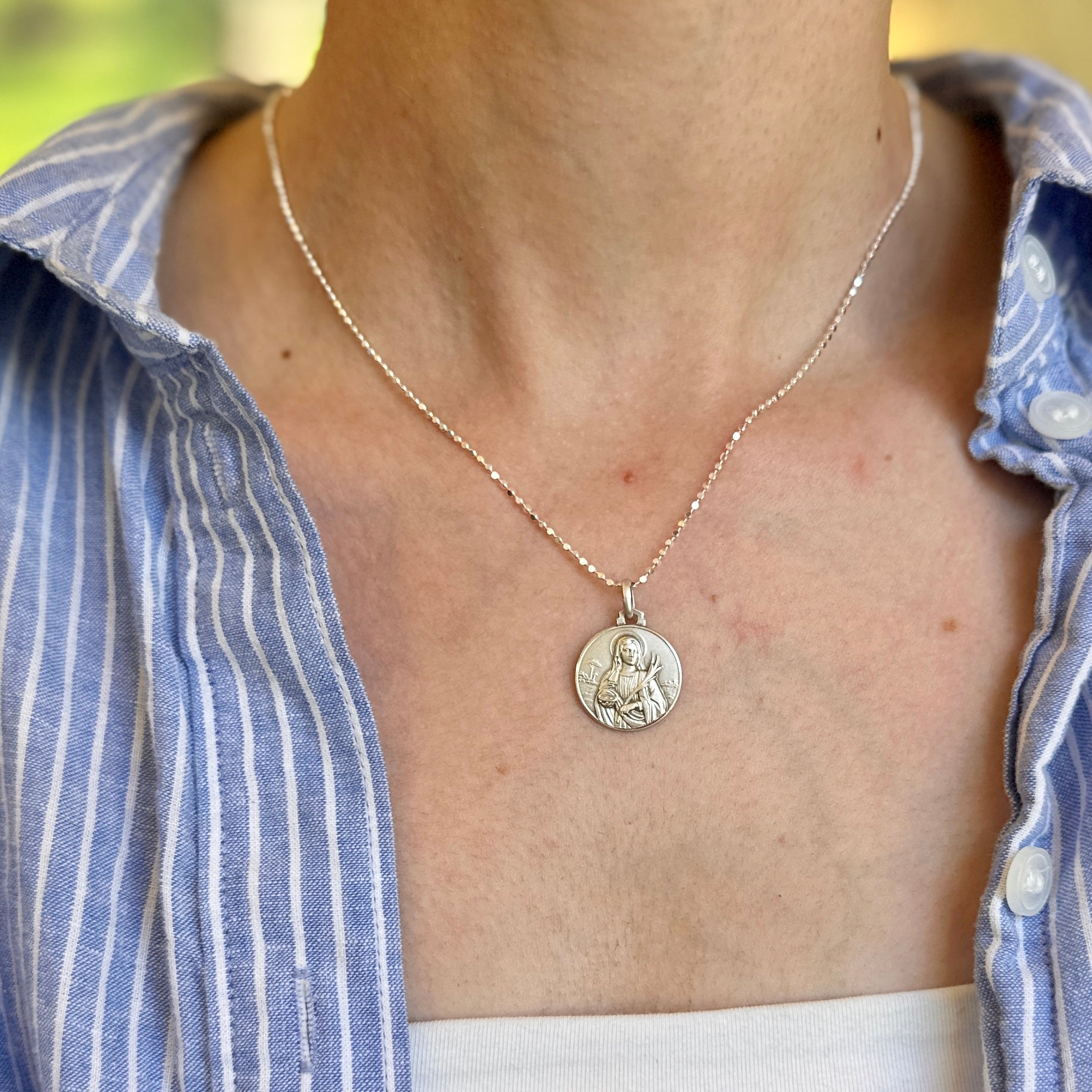 Sterling Silver St Lucia Lucy Matte Medal Pendant Charm 18mm – LSJ