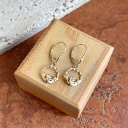 14KT Yellow Gold Celtic Claddagh Heart Dangle Earrings