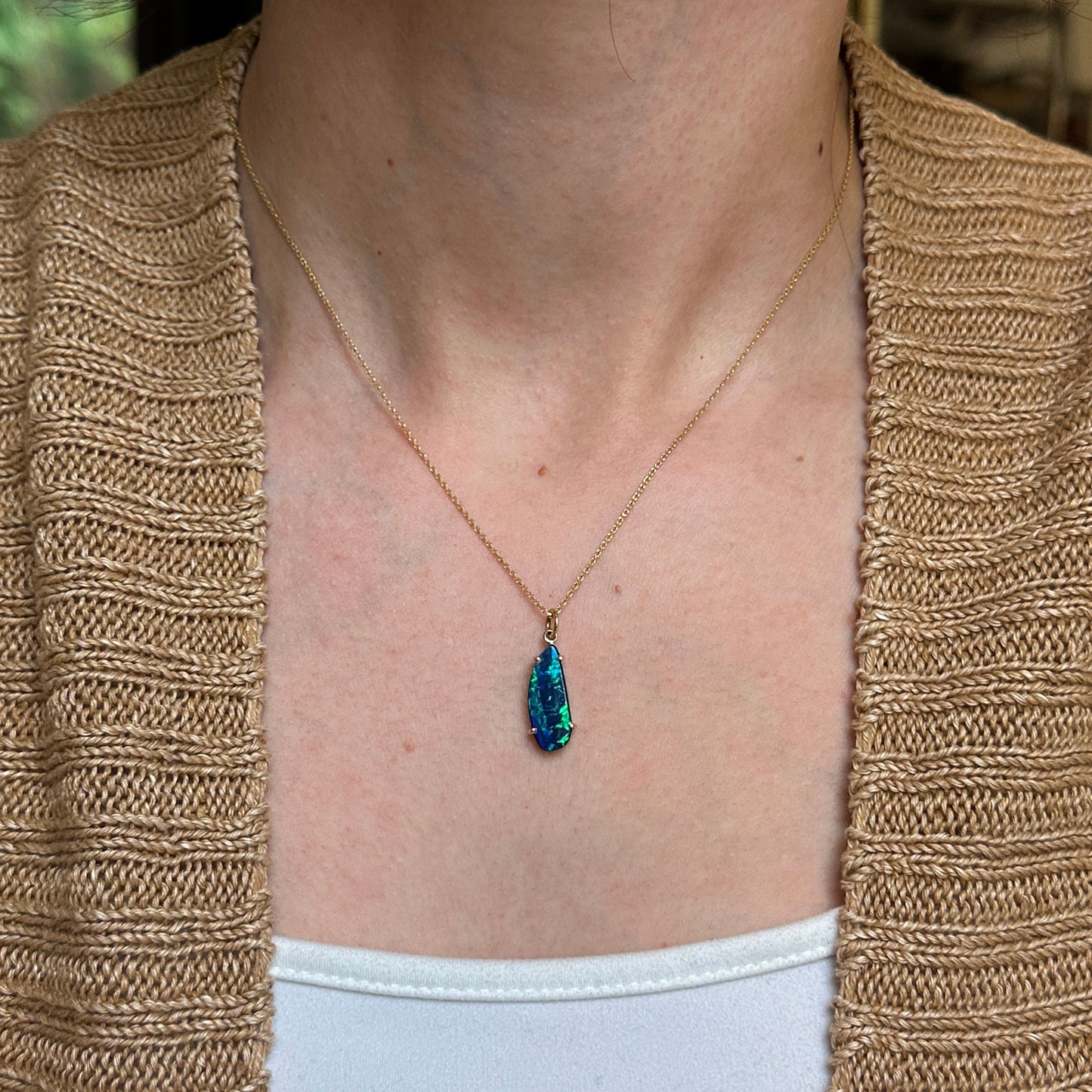 14KT Yellow Gold Elongated 3.8 CT Opal Doublet Pendant