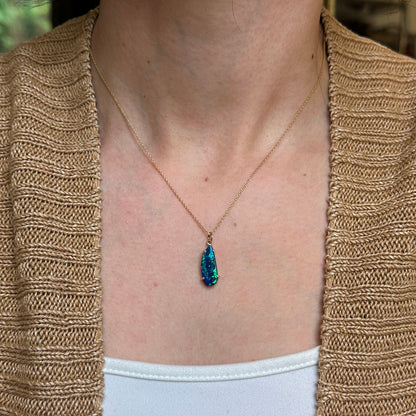 14KT Yellow Gold Elongated 3.8 CT Opal Doublet Pendant