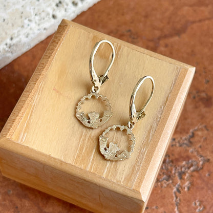 14KT Yellow Gold Celtic Claddagh Heart Dangle Earrings