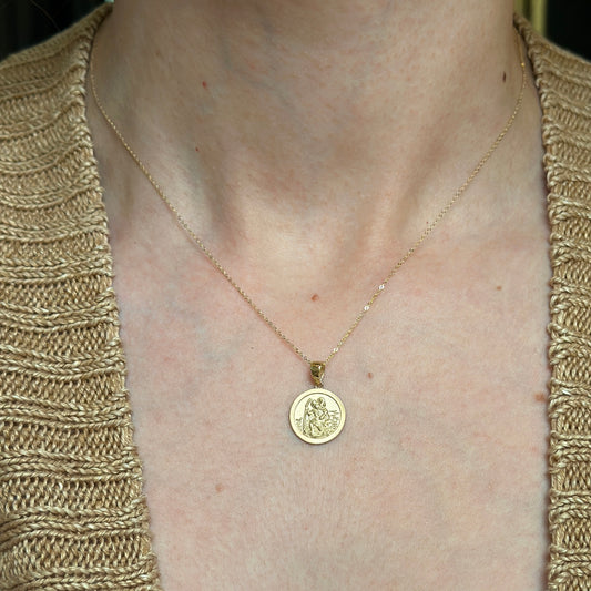 14KT Yellow Gold St Christopher 14mm Medal Necklace