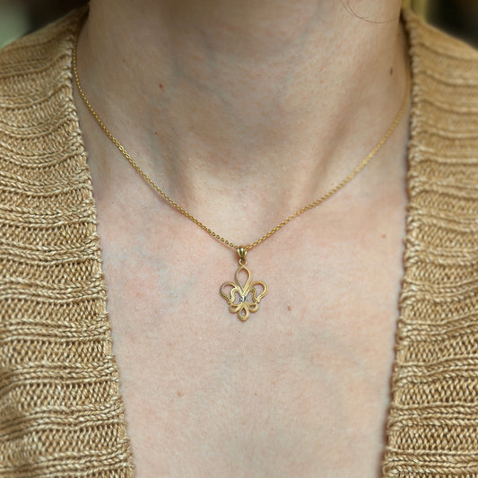 14KT Yellow Gold Satin Fleur de Lis Pendant Charm