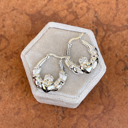 Sterling Silver 3D Celtic Claddagh Medium Hoop Earrings 22mm