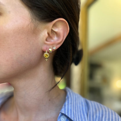 14KT Yellow Gold Round Citrine Lever Back Earrings