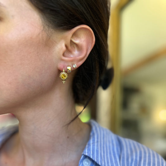 14KT Yellow Gold Round Citrine Lever Back Earrings