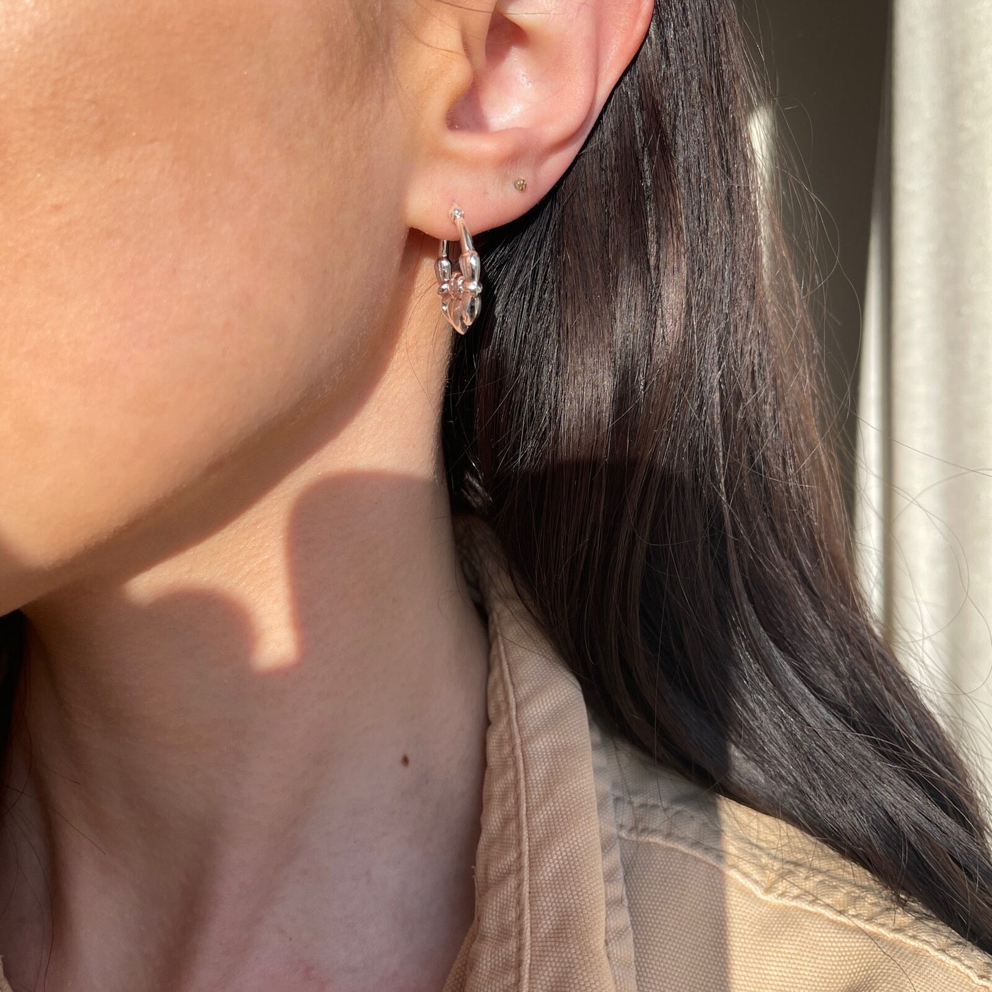 Sterling Silver 3D Celtic Claddagh Medium Hoop Earrings 22mm