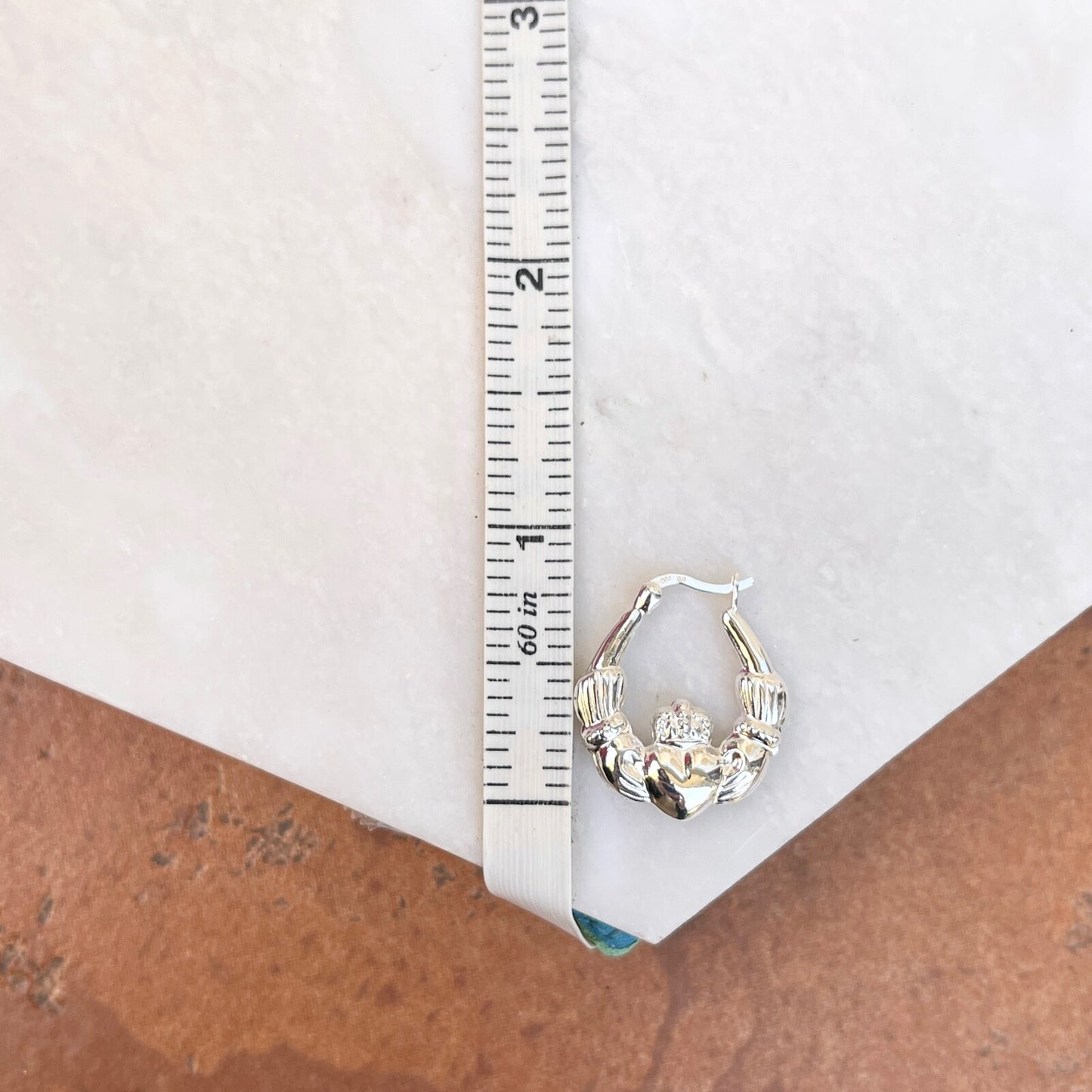 Sterling Silver 3D Celtic Claddagh Medium Hoop Earrings 22mm