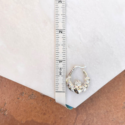 Sterling Silver 3D Celtic Claddagh Medium Hoop Earrings 22mm