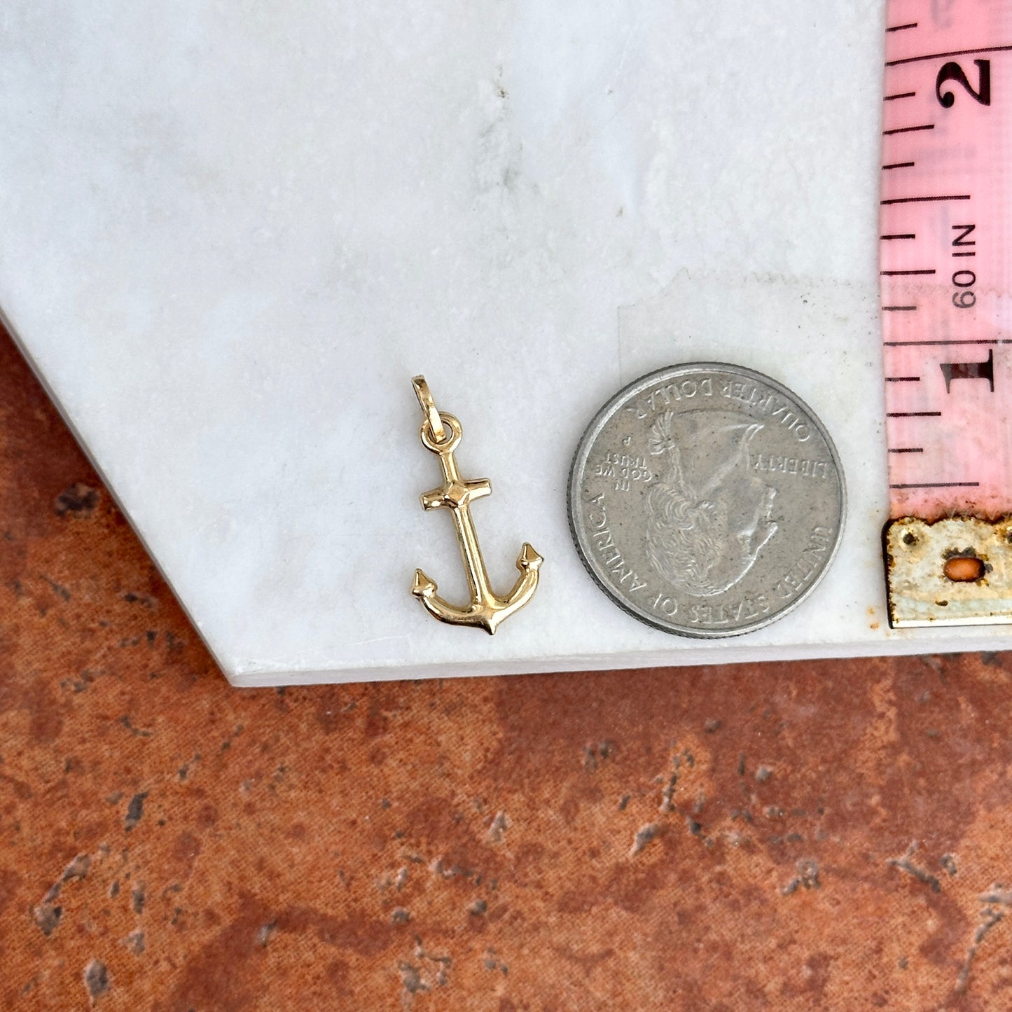 14KT Yellow Gold 3D Small Anchor Pendant Charm