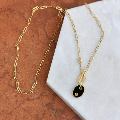14KT Yellow Gold Mariner Onyx Toggle Paperclip Necklace