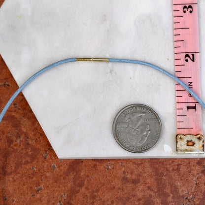 14KT Yellow Gold 1mm Light Blue Leather Cord Necklace