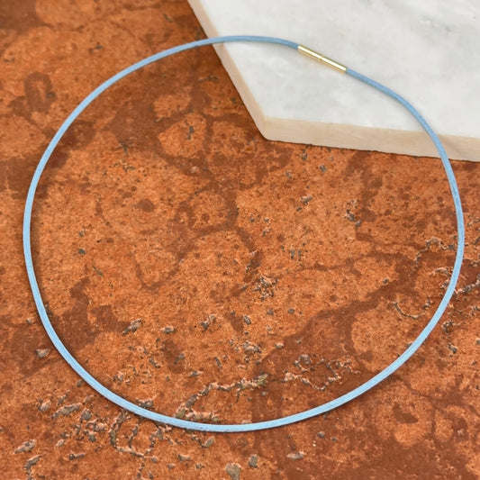 14KT Yellow Gold 1mm Light Blue Leather Cord Necklace