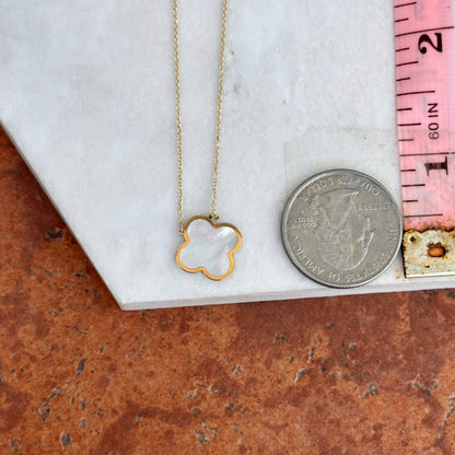 14KT Yellow Gold 14mm Mother of Pearl Clover Chain Necklace