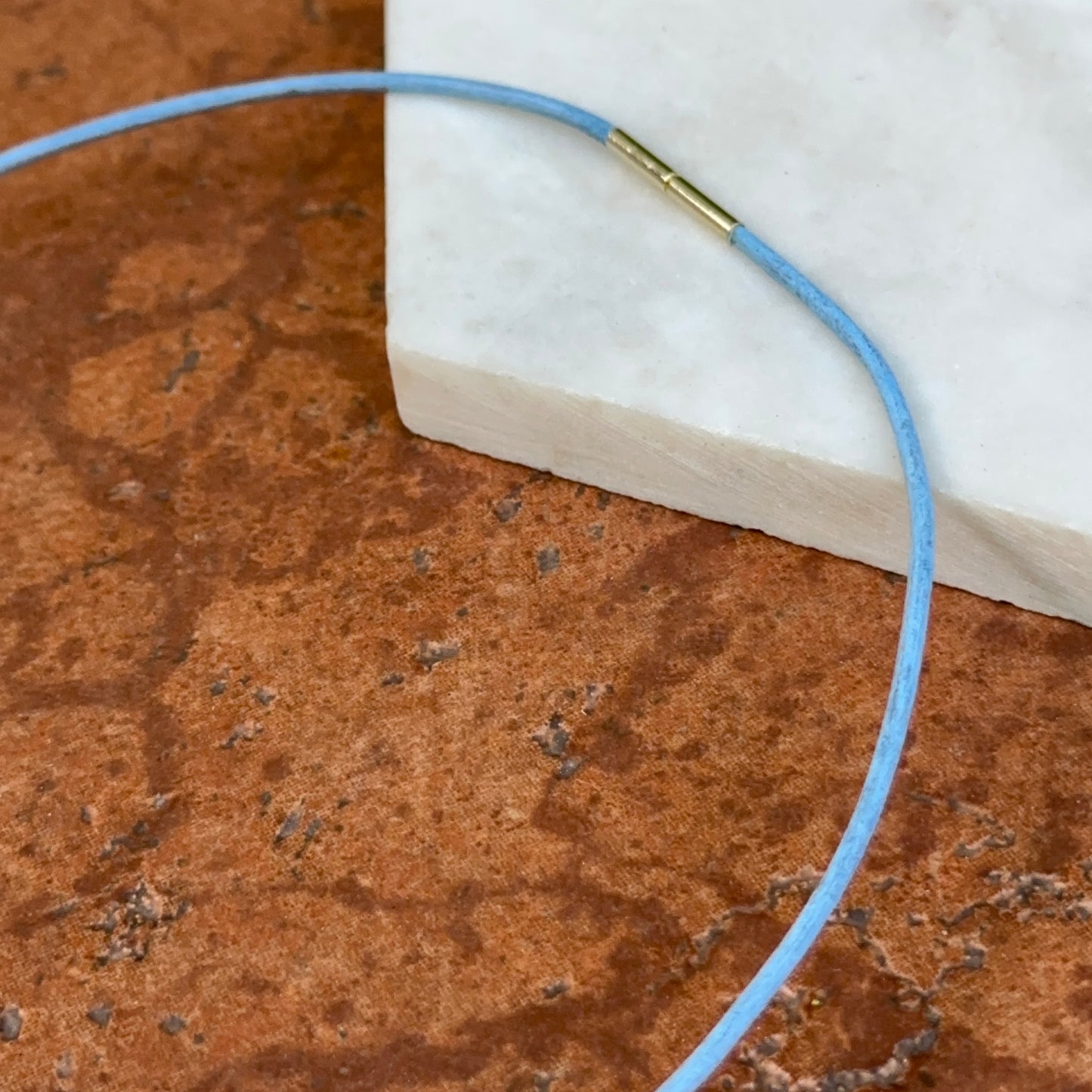 14KT Yellow Gold 1mm Light Blue Leather Cord Necklace