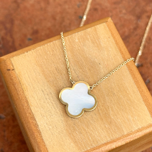 14KT Yellow Gold 14mm Mother of Pearl Clover Chain Necklace