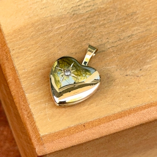 14KT Yellow Gold Diamond Heart Locket Pendant