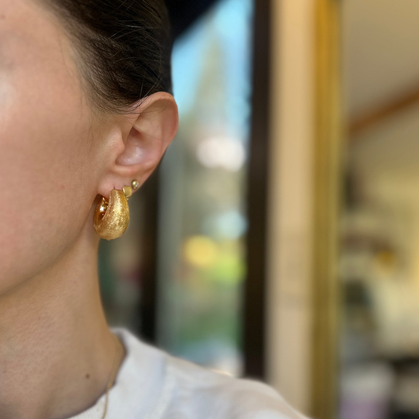 14KT Yellow Gold Matte Finished Chunky Hollow Hoop Earrings 24mm