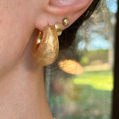 14KT Yellow Gold Matte Finished Chunky Hollow Hoop Earrings 24mm