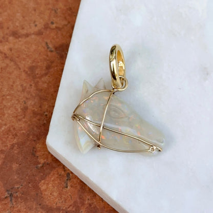 Estate 14KT Yellow Gold Opal Horse Head Pendant