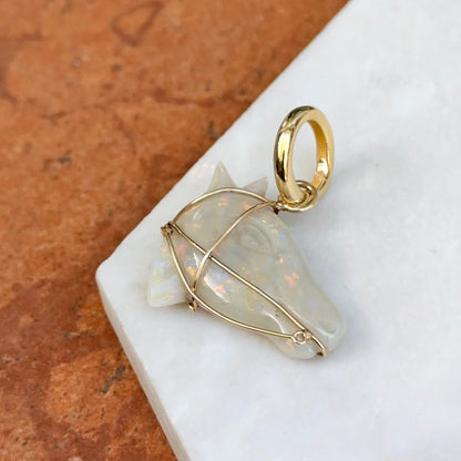 Estate 14KT Yellow Gold Opal Horse Head Pendant