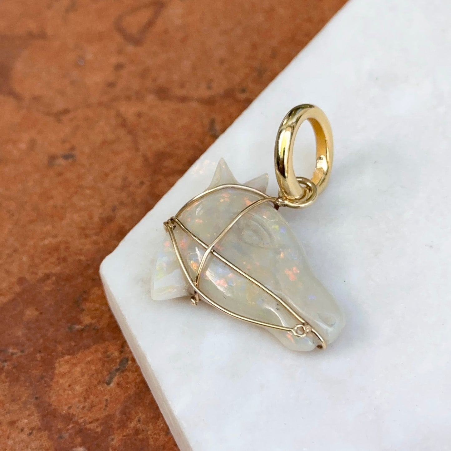 Estate 14KT Yellow Gold Opal Horse Head Pendant