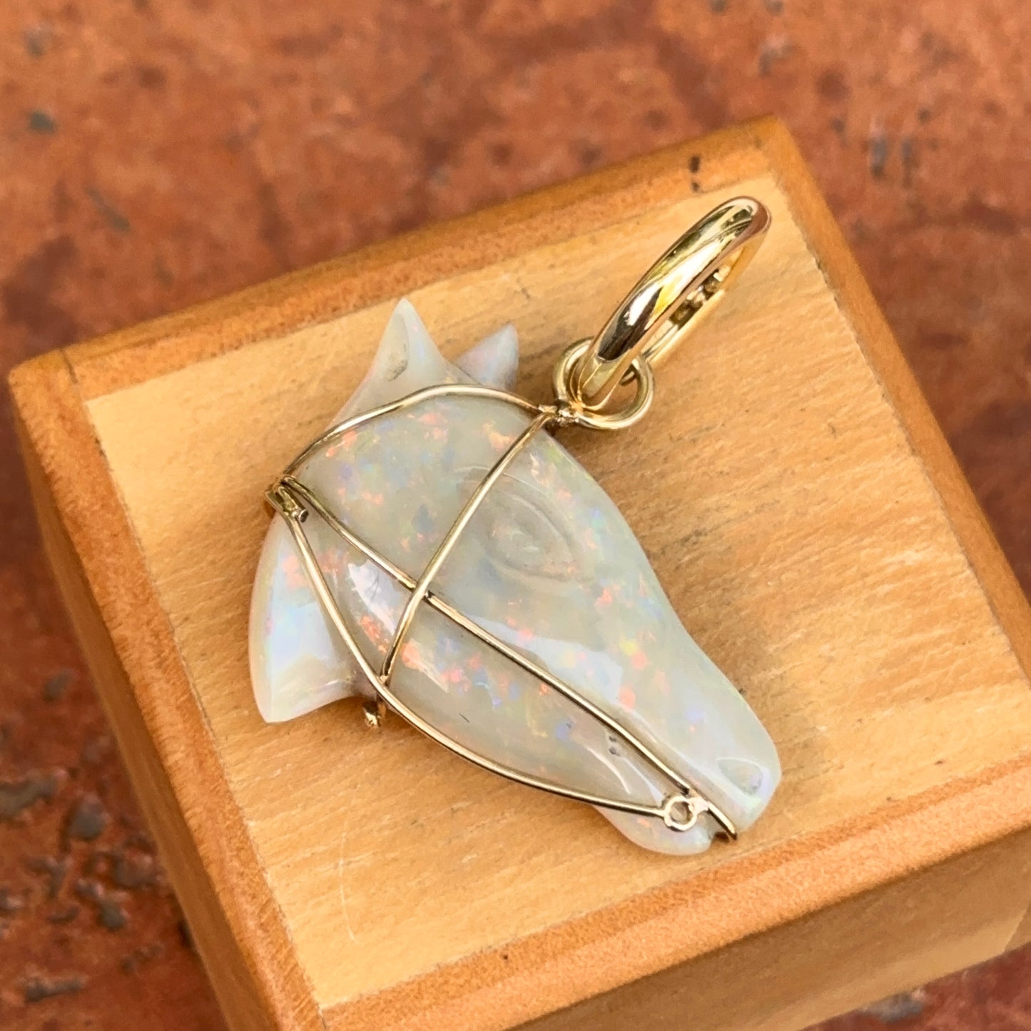 Estate 14KT Yellow Gold Opal Horse Head Pendant