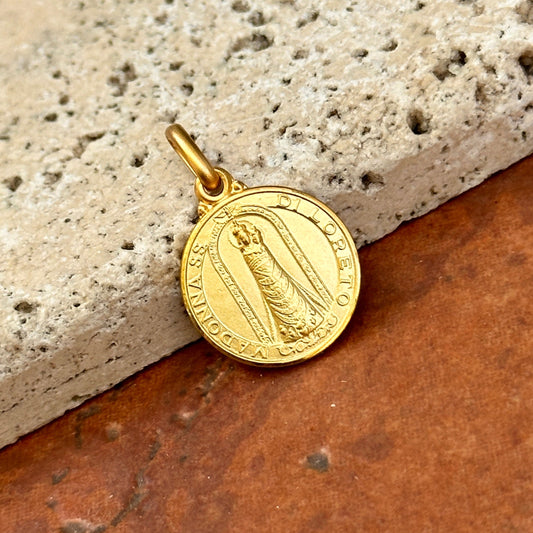 14KT Yellow Gold Madonna di Loreto Medal Matte Medal Pendant 14mm