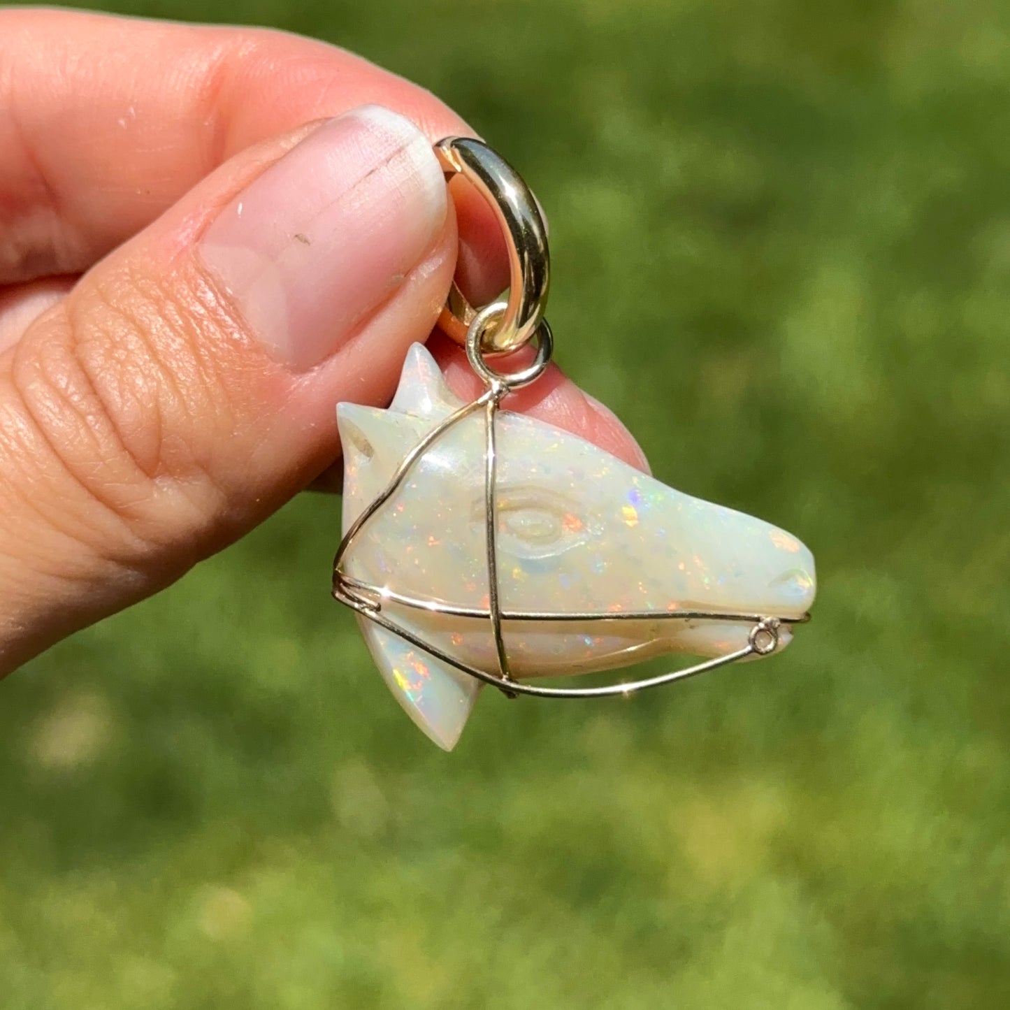 Estate 14KT Yellow Gold Opal Horse Head Pendant