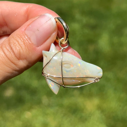 Estate 14KT Yellow Gold Opal Horse Head Pendant