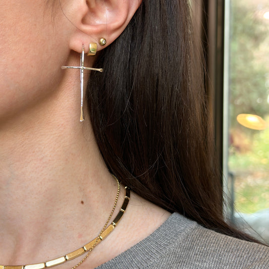 Sterling Silver Hammered Cross Threader Earrings