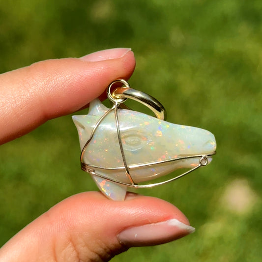 Estate 14KT Yellow Gold Opal Horse Head Pendant