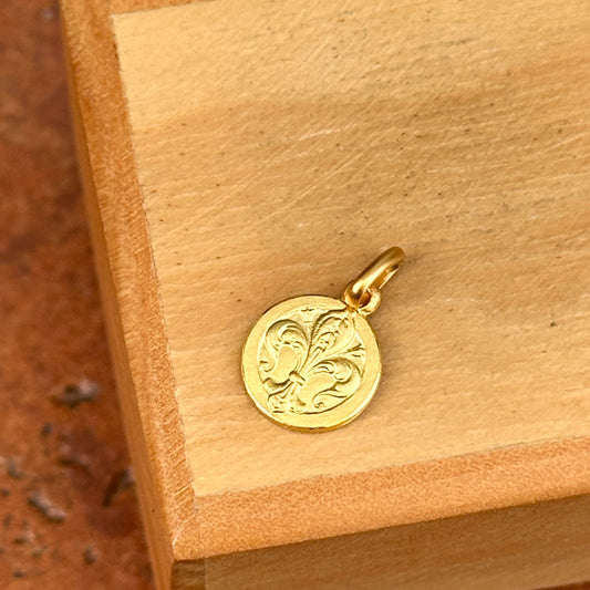 14KT Yellow Gold Fleur de Lis Matte Medal Pendant Charm 10mm