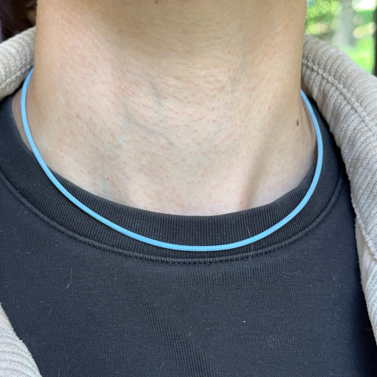 14KT Yellow Gold 1mm Light Blue Leather Cord Necklace
