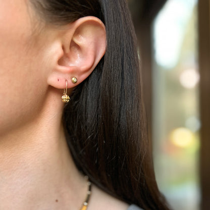 14KT Yellow Gold Diamond-Cut 6mm Ball Dangle Wire Earrings