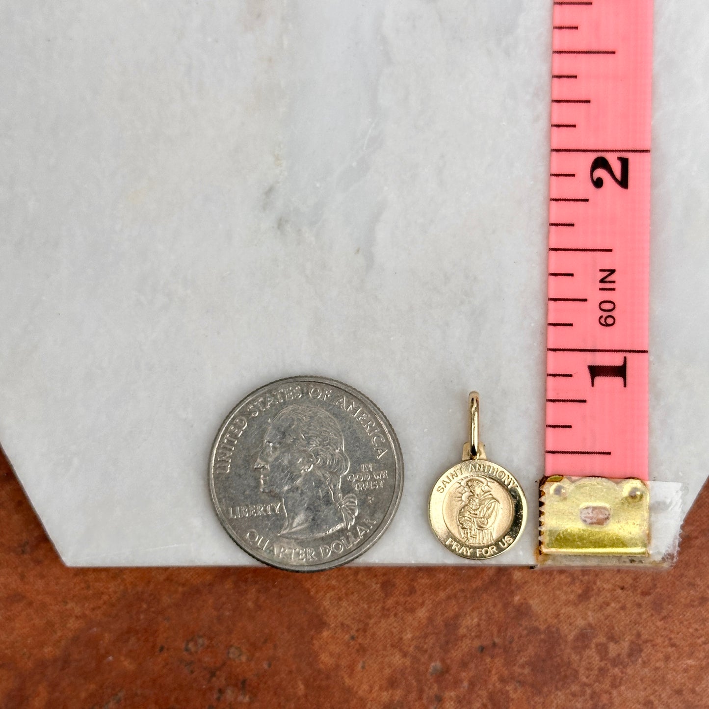 14KT Yellow Gold Solid St Anthony Round Medal Pendant Charm 12mm