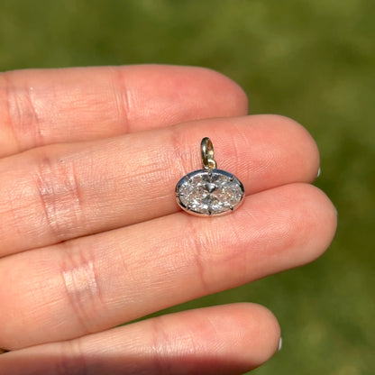 14KT Yellow Gold Oval 2 CT Lab Diamond Georgian White Rhodium Pendant - LSJ