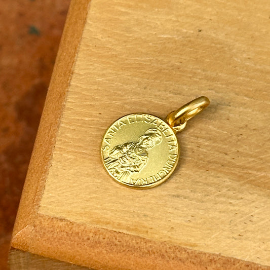 14KT Yellow Gold St Elizabeth of Hungary Matte Medal Pendant Charm 10mm