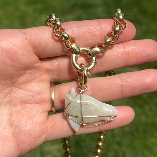 Estate 14KT Yellow Gold Opal Horse Head Pendant