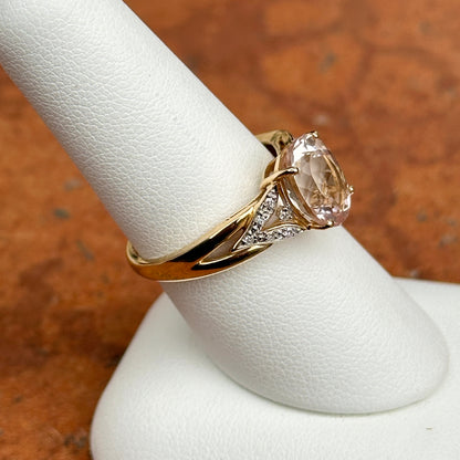 SOLDEstate 14KT Yellow Gold Oval Morganite + Pave Diamond Ring
