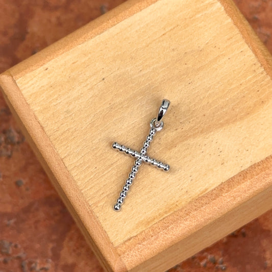 14KT White Gold Ball Beaded Cross Pendant Charm 17mm