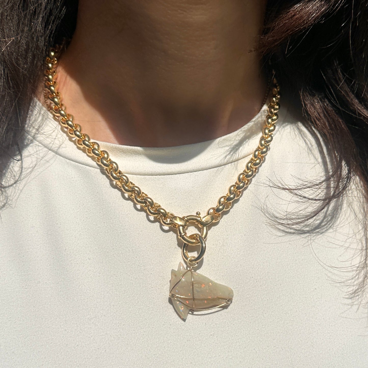 Estate 14KT Yellow Gold Opal Horse Head Pendant