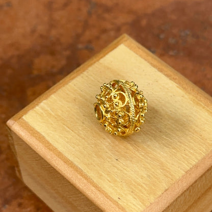 Estate 14KT Yellow Gold Diamond-Cut Filigree Ball Chain Slide Pendant