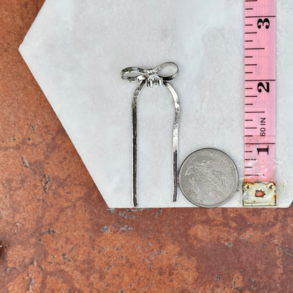 Sterling Silver Snake Chain Bow Long Dangle Post Earrings