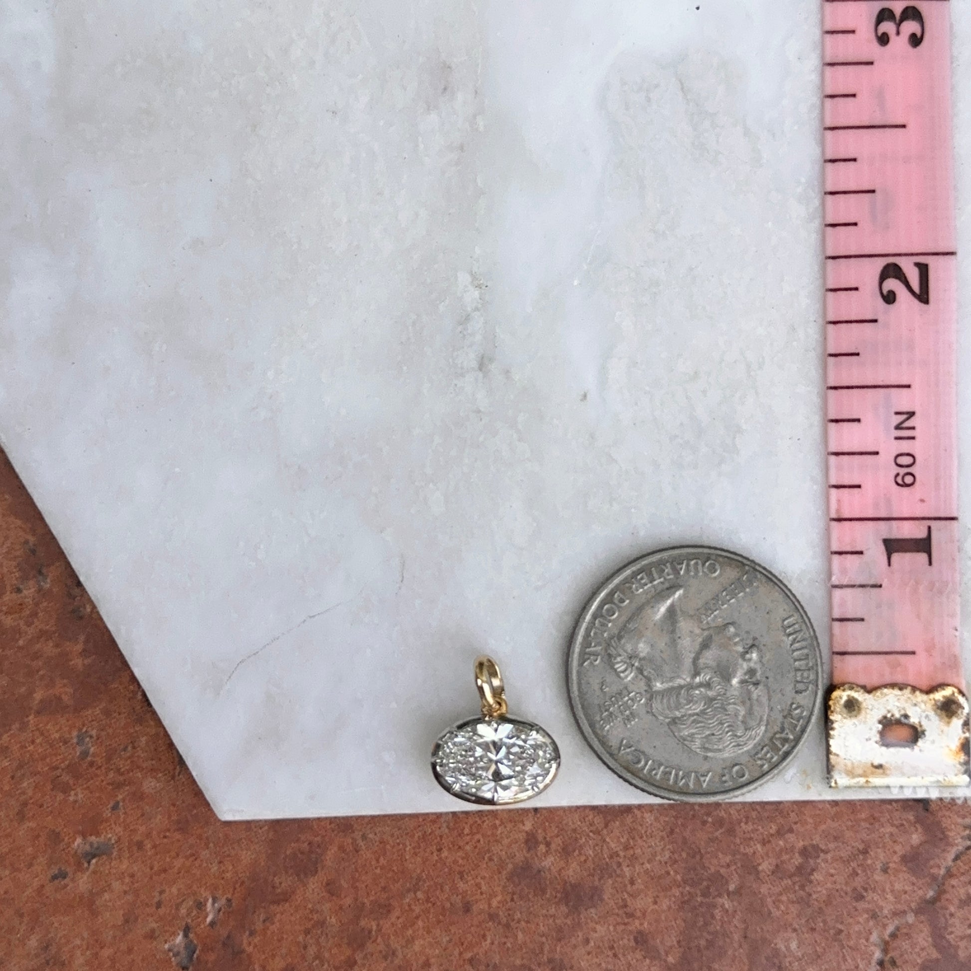14KT Yellow Gold Oval 2 CT Lab Diamond Georgian White Rhodium Pendant - LSJ