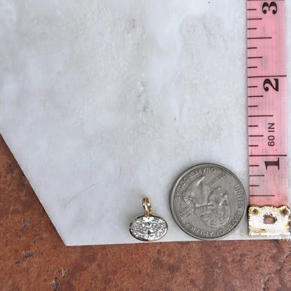 14KT Yellow Gold Oval 2 CT Lab Diamond Georgian White Rhodium Pendant - LSJ