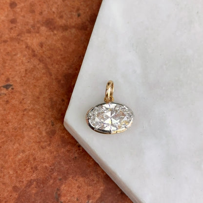 14KT Yellow Gold Oval 2 CT Lab Diamond Georgian White Rhodium Pendant - LSJ