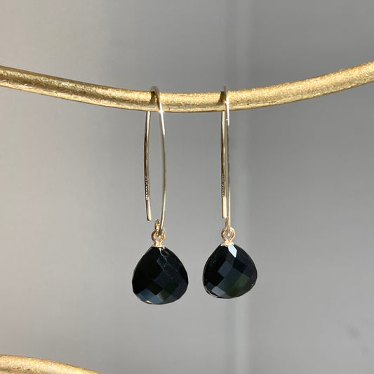 14KT Yellow Gold Checkerboard Onyx Ear Wire Earrings