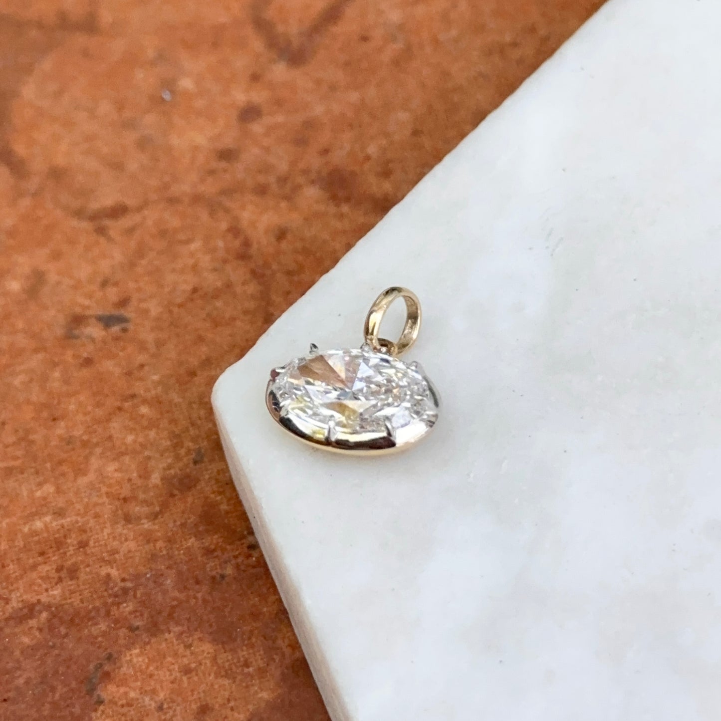 14KT Yellow Gold Oval 2 CT Lab Diamond Georgian White Rhodium Pendant - LSJ